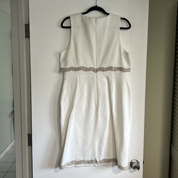 J.Crew White Sleeveless Midi Dress with Beige Trim - Picture 3 of 7